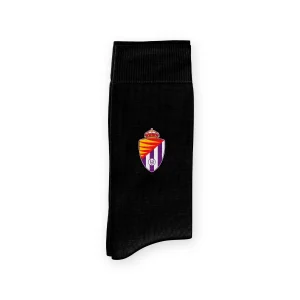 CALCETINES REAL VALLADOLID NEGROS ESCUDO BORDADO