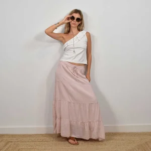 Falda larga costuras rosa