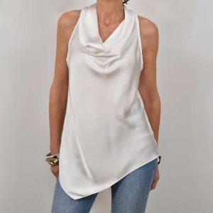 Top satinado fluido blanco