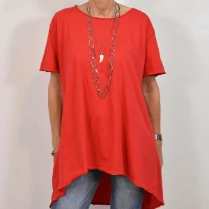 Camiseta asimétrica manga corta roja