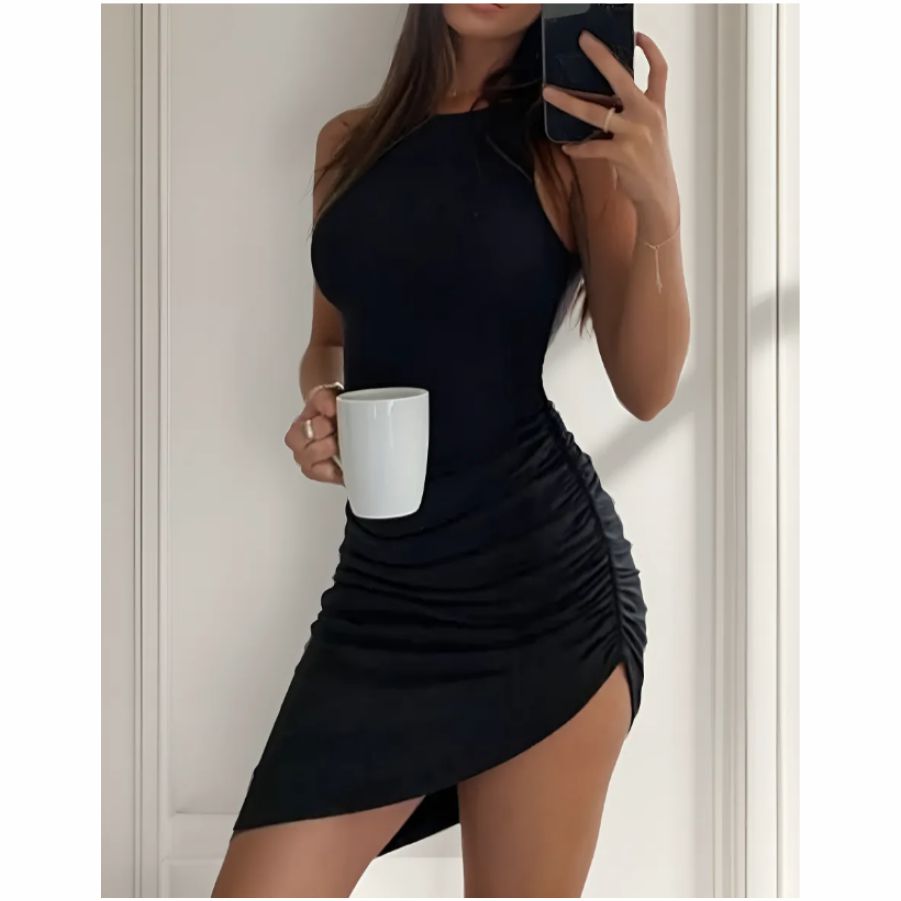 Vestido Entallado Negro Mujer Recogido - Imagen 2