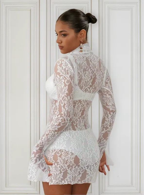 Vestido Encaje Transparencia Manga Larga de Moda - Imagen 8
