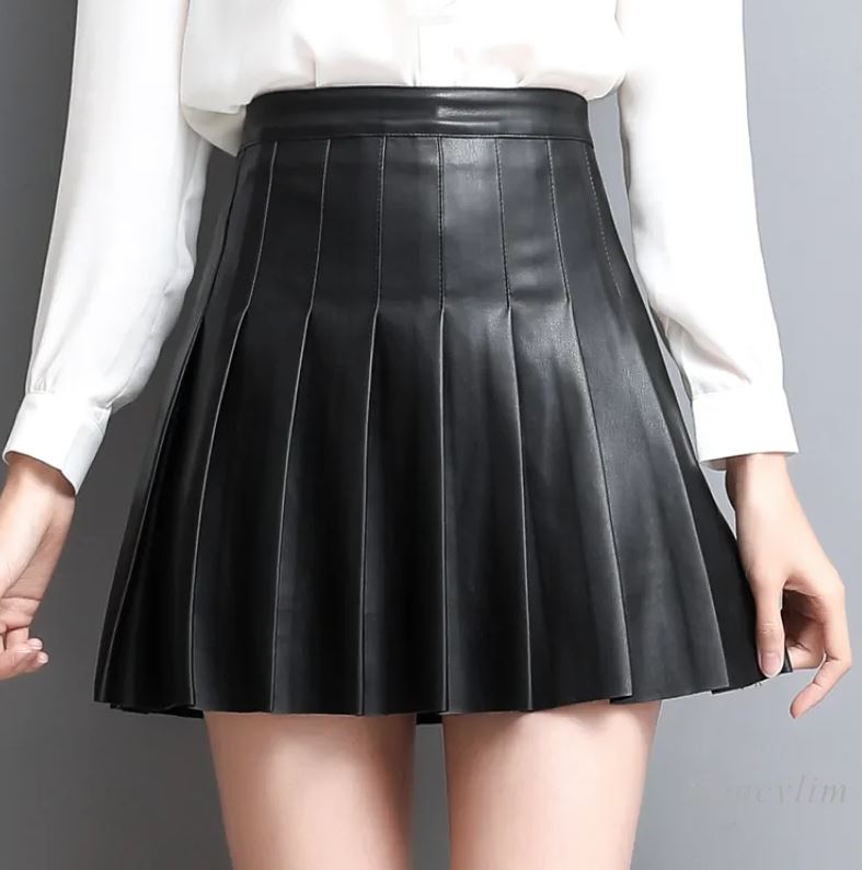 Falda Mujer Plisada Tipo Cuero Negra - Imagen 4